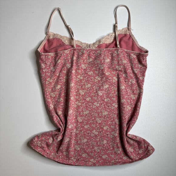 Uniqlo Pink Ditsy Floral Lace Trim Cami Tank Top Coquette Retro Y2K Bow Small - Picture 4 of 10